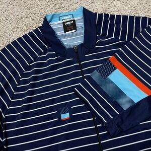Ornot Cycling Jersey Full Zip Short Sleeve Striped Blue Bike Orange Mens XL